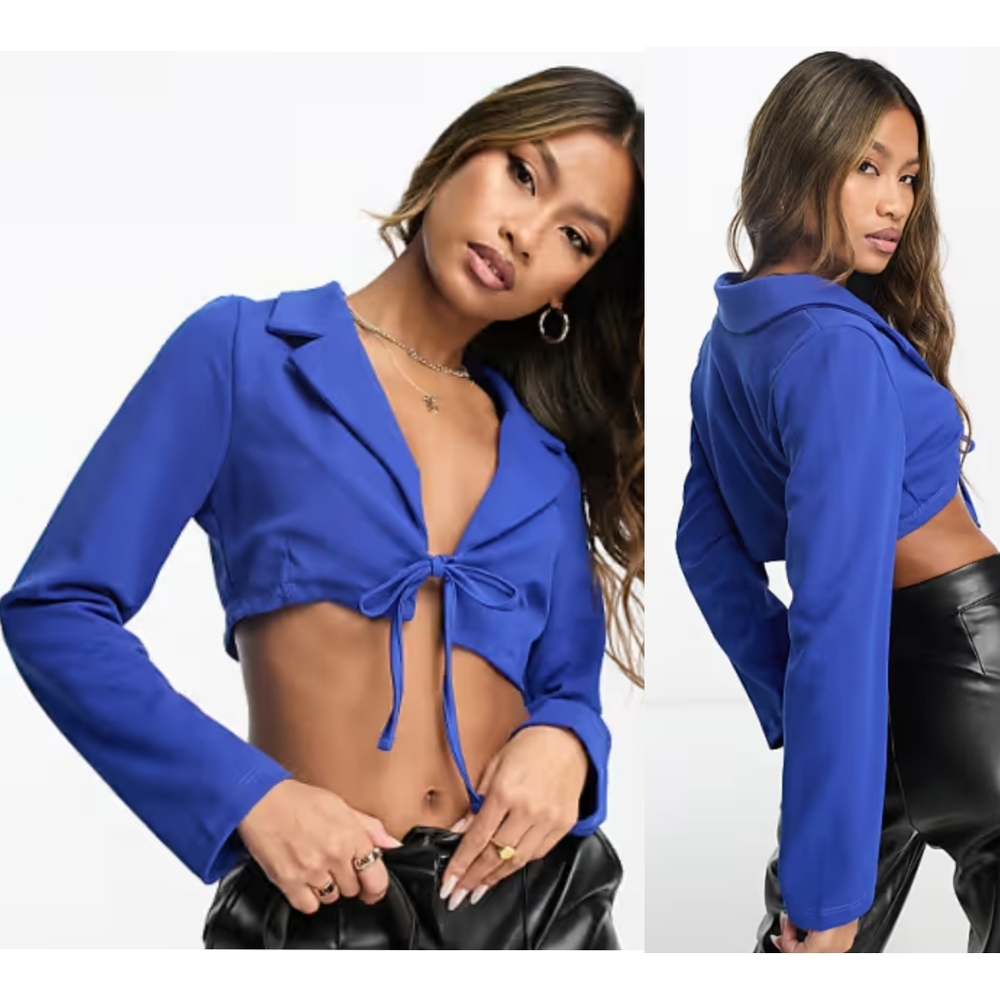 Rebellious Fashion Cropped Tailored Blazer in Cobalt Blue Size 8